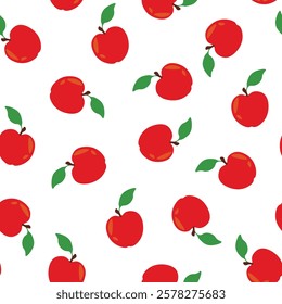 Red apple seamless vector pattern on white background