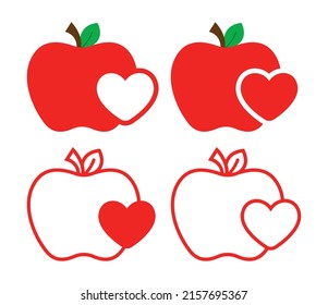 Red Apple Shape With Overlapping Heart Symbol Inside Logo Icon