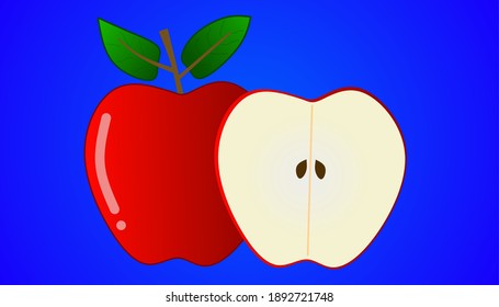 manzana roja, arte simple, fondo azul