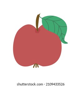 Red apple simple hand drawn vector illustration. Cartoon simple fruit with a leaf on the hat. Element for design