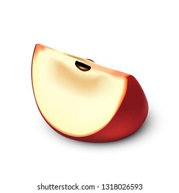 Red Apple, Apple Slice and Green Leaves with white isolated background, Vector Illustration