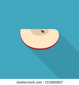 Red apple slice icon in flat long shadow design.