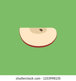 Red apple slice icon in flat design with green background.