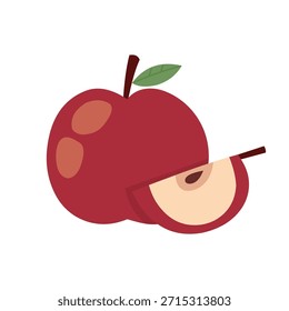 Manzana roja con la ilustración de la rebanada en estilo plano dibujado a mano