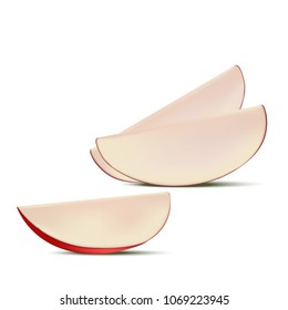 Red apple slices isolated on white background. Realistic 3d vector.