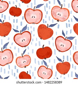 Red apple slices on a white background. Seamless pattern