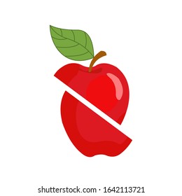 Red apple slices on a white background. Vector illustration