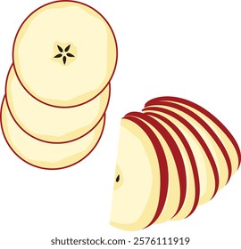 red apple slices top view, red apple slices vector flat.