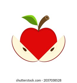 roter Apfel mit Scheiben, Vektorgrafik auf weißem, leerem Hintergrund. Einzelbild.