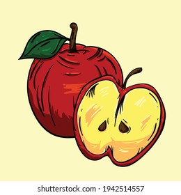 red apple slices vector with yellow background illustration