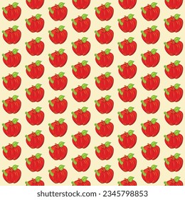 Red apple with a smiling worm. Seamless pattern. Vector illustration.