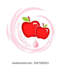 Red apple in splash. Transparent apple juice splashing with drops. Vector design of an apple. Fresh fruit with juicy splashes. Abstract flat design drawn healthy food. Fruit logo design fresh fruits