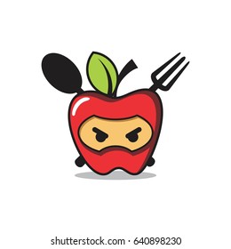 red apple with spoon and fork logo