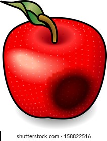 A red apple with a spreading bruise.