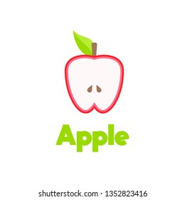Red apple with stem and leaf. Healthy vegetarian food.  Element of education illustration.  Vector isolated illustration on white background
