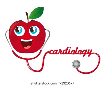 red apple with red stethoscope isolated vector illustration