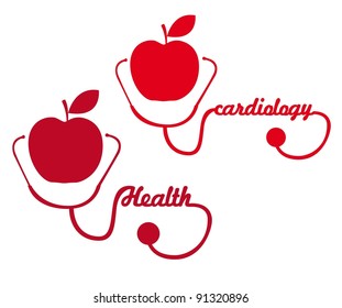 red apple with stethoscope silhouette vector illustration