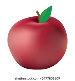 Red apple with a stick and leaf on a top, made with gradient meshes, realistic apple illustration.