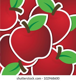 Red apple sticker background/card in vector format.