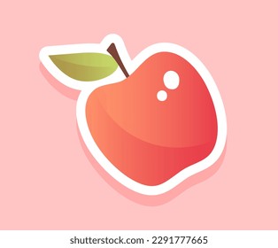Red apple sticker concept. Natural and organic product. Fruit and harvest. Healthy food and vegetarian diet. Template, layout and mock up. Cartoon flat vector illustration