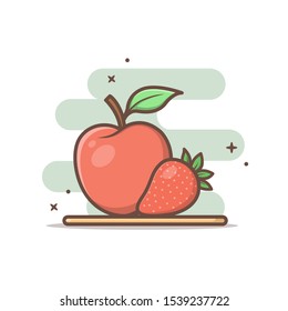 red apple and strawberry vector illustration in isolated white.