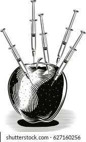 Red Apple stuck with five syringes.