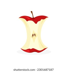 Red apple stump. Cartoon icon. Vector illustration isolated on white background.