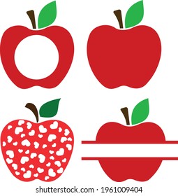 Red apple svg vector Illustration isolated on white background. School apple monogram for Cricut and Silhouette.Fruit decoration for shirt and scrapbooking. svg