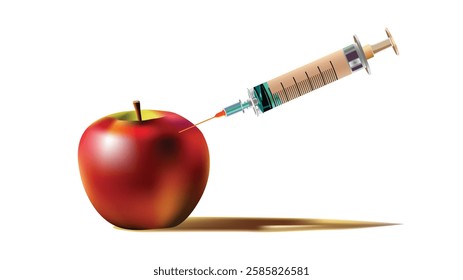 Red apple and syringe, genetically modified organism, vector illustration design.