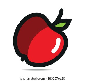 Ein roter Apfel mit einem Schwanz und einem grünen Blatt