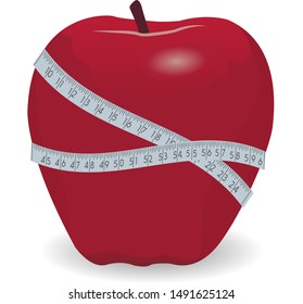 Red apple with tape measure vector illustration isolated on a white background