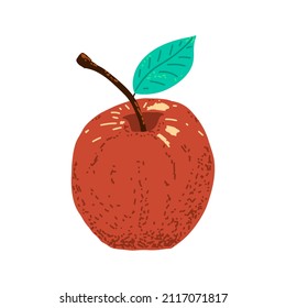 manzana roja con texturas. Ilustración del vector dibujada a mano con estilo