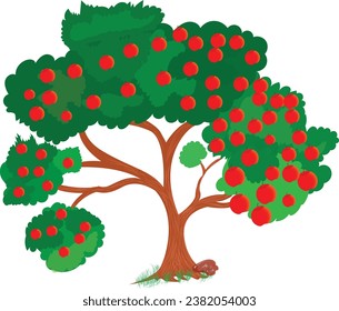 red apple tree isolated 3D illustration