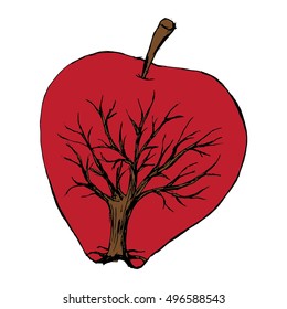 red apple with tree label on simple white background 