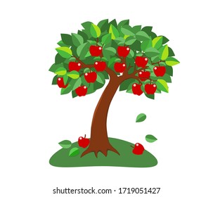 Red Apple Tree Vector On White Background 