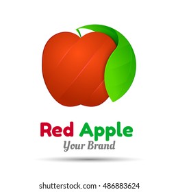 Red apple with two green leaves logo design template. Vector logotype, icon, sign, illustration for your business company. Creative abstract colorful concept.
