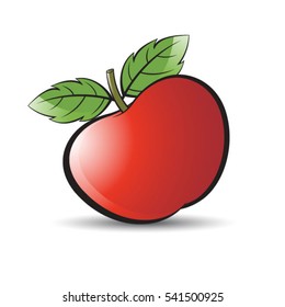 red apple with two leaves-vector drawing