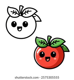 Red apple vector Cute cartoon apple. Apple Cartoon Coloring Pages For Kids.