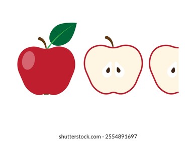 Red apple vector. Halved fruit symbol. Minimal food illustration. Healthy eating icon.