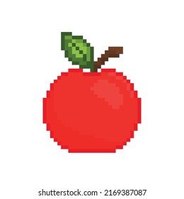 Red apple vector icon. Pixel art. 8 bit logo for game. eps10