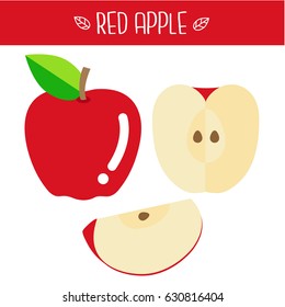 Red apple Vector illustration.