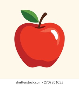Red Apple Vector Illustration – Fresh Fruit Graphic in Clean Flat Style for Food Design and Branding