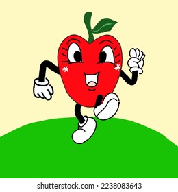 Red apple vector illustration. In the garden.