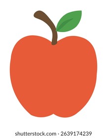 Red Apple Vector Illustration with Green Leaf