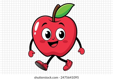 Red apple vector illustration, apple icon and healthy sweet fruit, silhouette, logo, eps file, red apple cartoon character, png On White Background