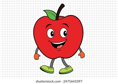 Ilustración vectorial de manzana roja, icono de manzana y fruta dulce saludable, silueta, logotipo, archivo eps, personaje de dibujos animados de manzana roja, png sobre fondo blanco