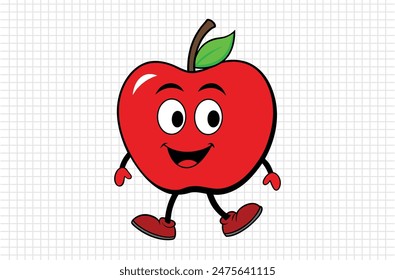 Red apple vector illustration, apple icon and healthy sweet fruit, silhouette, logo, eps file, red apple cartoon character, png On White Background