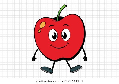 Red apple vector illustration, apple icon and healthy sweet fruit, silhouette, logo, eps file, red apple cartoon character, png On White Background