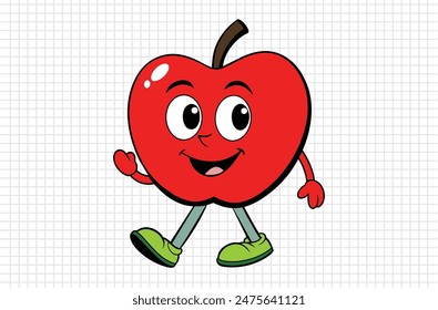 Red apple vector illustration, apple icon and healthy sweet fruit, silhouette, logo, eps file, red apple cartoon character, png On White Background