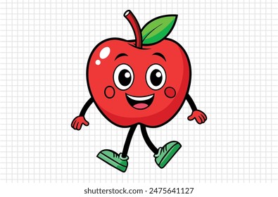 Red apple vector illustration, apple icon and healthy sweet fruit, silhouette, logo, eps file, red apple cartoon character, png On White Background